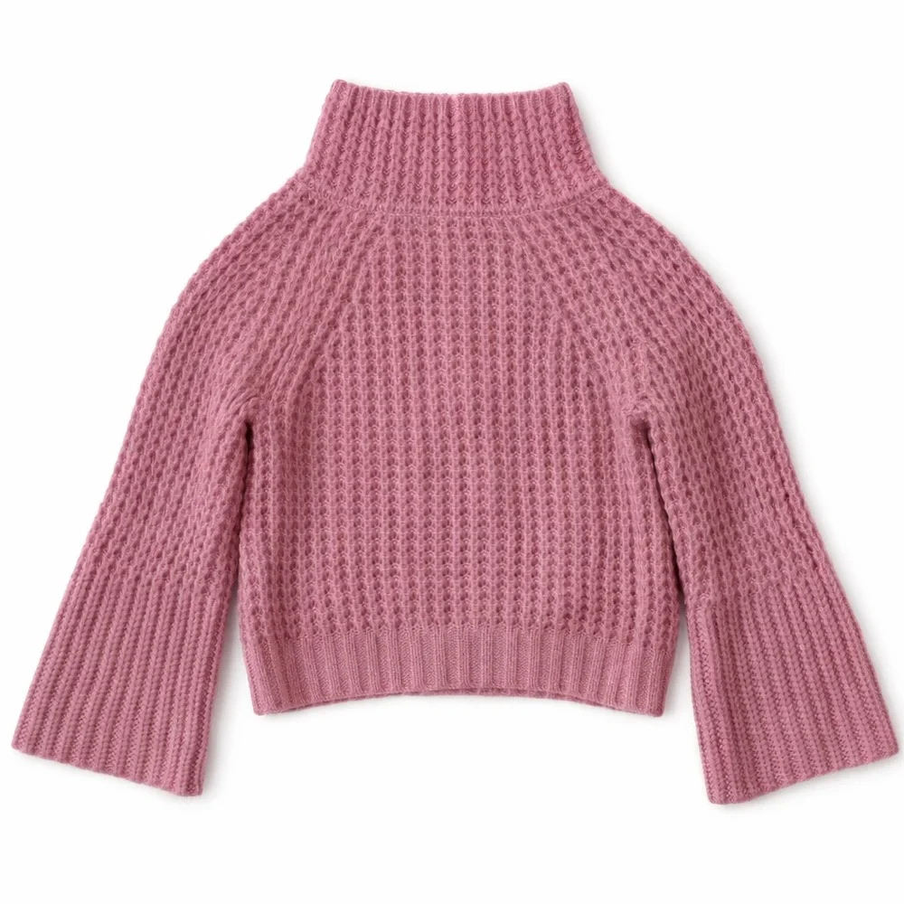 Maeve Anthropologie Waffle Knit Mock Neck Cropped Sweater Pink XS